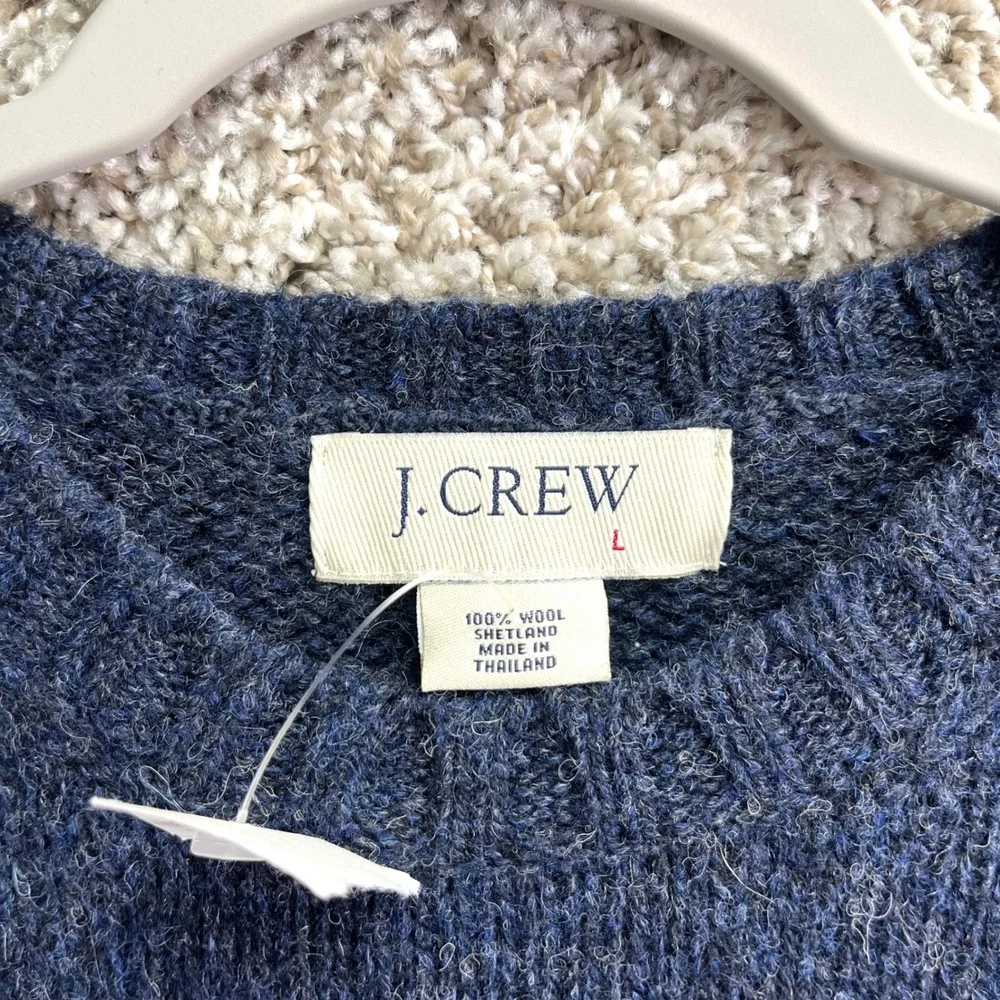 J. Crew Sweater Men's Large Blue 100% Shetland Wool Striped Crewneck NWT